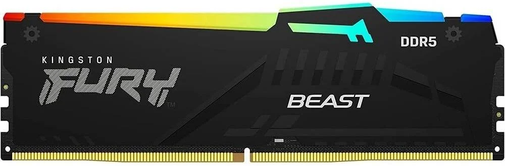 کیت حافظه دسکتاپ کینگستون Fury Beast RGB با ظرفیت 64 گیگابایت (2 عدد 32 گیگابایتی)، سرعت حافظه 6000MT/s، تاخیر CL36 CAS، بدون ECC، پشتیبانی از Intel XMP 3.0 و AMD EXPO، ولتاژ 1.35 ولت، 288 پین، مشکی | KF560C36BBEAK2-64