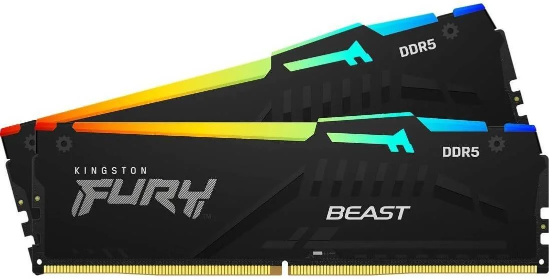 کینگستون فیوری بیست RGB 64GB (2x32) DDR5 حافظه دسکتاپ، سرعت 5600MT/s، CL40 Cas Latency، ولتاژ 1.25V، 288 پین، کیت دو کاناله، Non-ECC Unbuffered DIMM، مشکی | KF556C40BBAK2-64