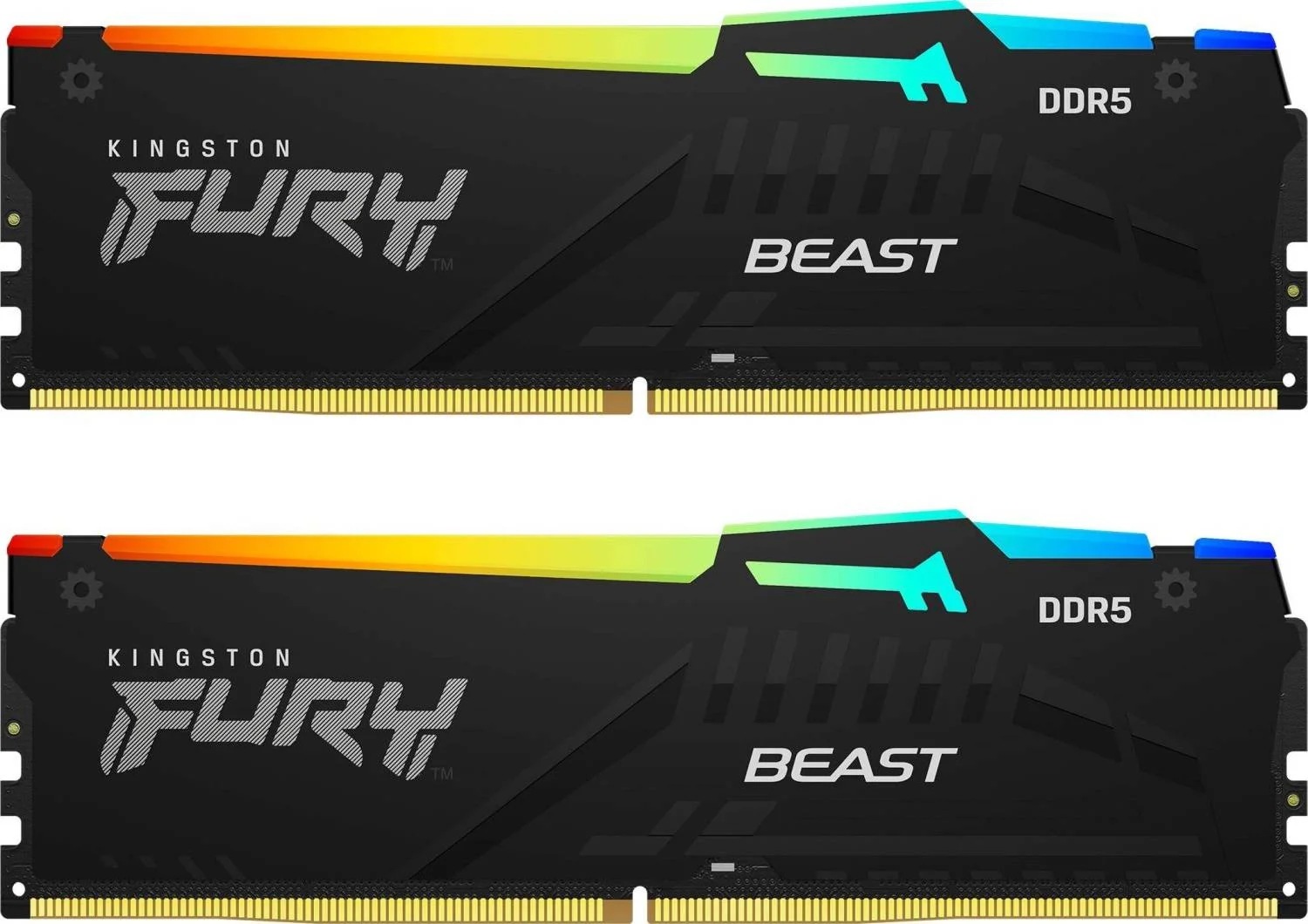 کینگستون فیوری بیست RGB 64GB (2x32) DDR5 حافظه دسکتاپ، سرعت 5600MT/s، CL40 Cas Latency، ولتاژ 1.25V، 288 پین، کیت دو کاناله، Non-ECC Unbuffered DIMM، مشکی | KF556C40BBAK2-64