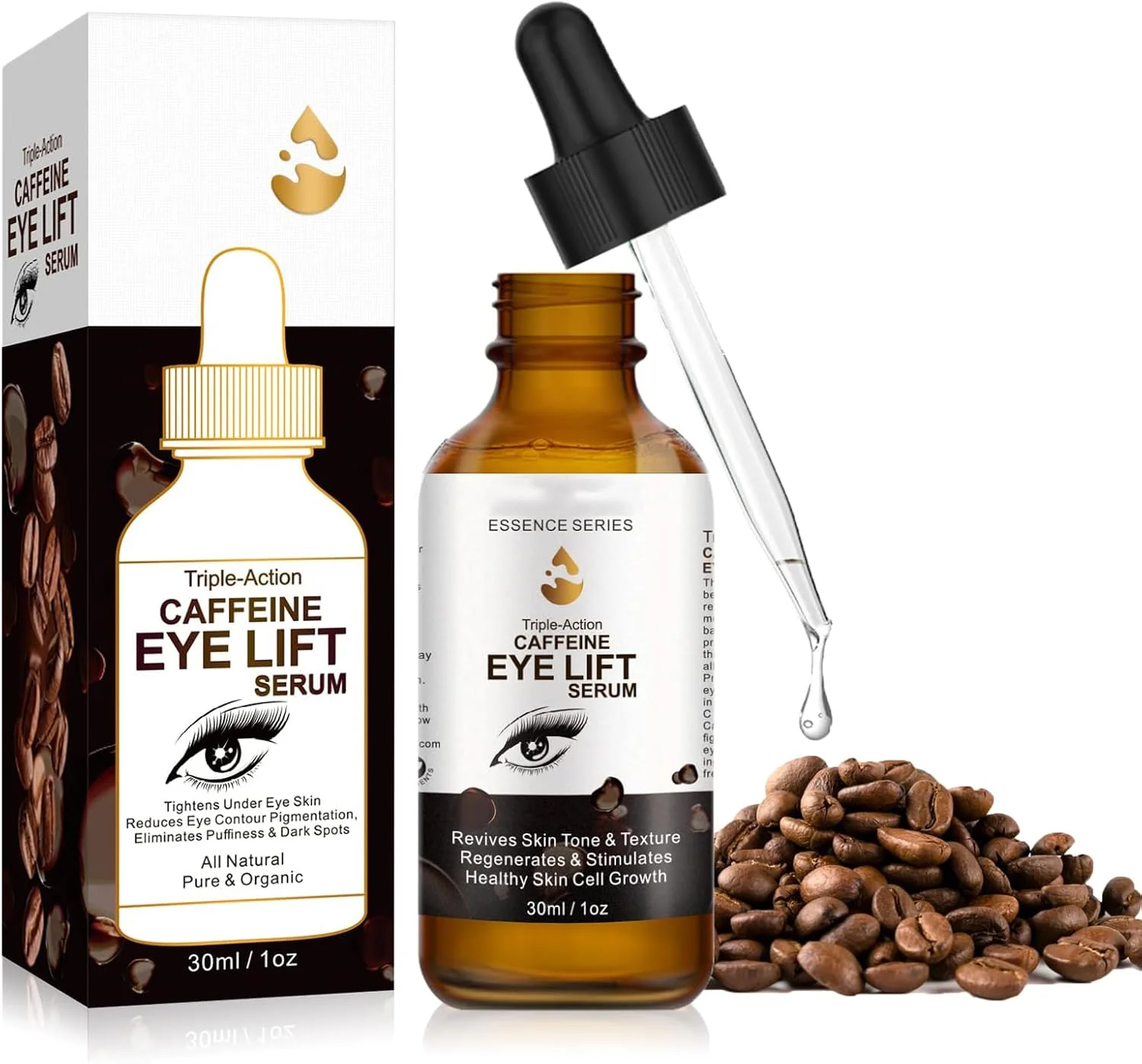 سرم دور چشم کافئین، سرم لیفتینگ دور چشم ضد پیری با EGCG، ویتامین C، اسید هیالورونیک، کلاژن، کافئین، کاهش پف، سیاهی دور چشم، کیسه های زیر چشم، چین و چروک و خطوط ریز، 30 میلی لیتر/1 اونس
