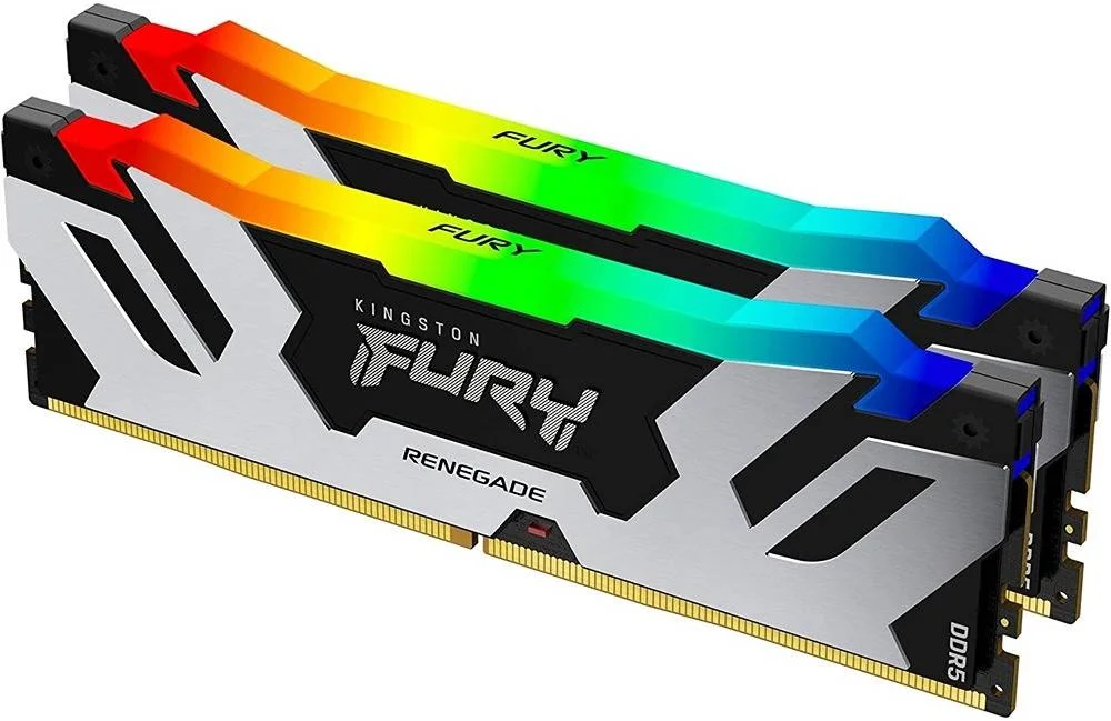 کینگستون فیوری رِنگید RGB با ظرفیت 32 گیگابایت (2 عدد 16 گیگابایتی) حافظه دسکتاپ DDR5، تاخیر CL32، سرعت 6400MT/s، بدون ECC، DIMM، 288 پین، ولتاژ 1.25، تکنولوژی همگام سازی مادون قرمز | KF564C32RSAK2-32
