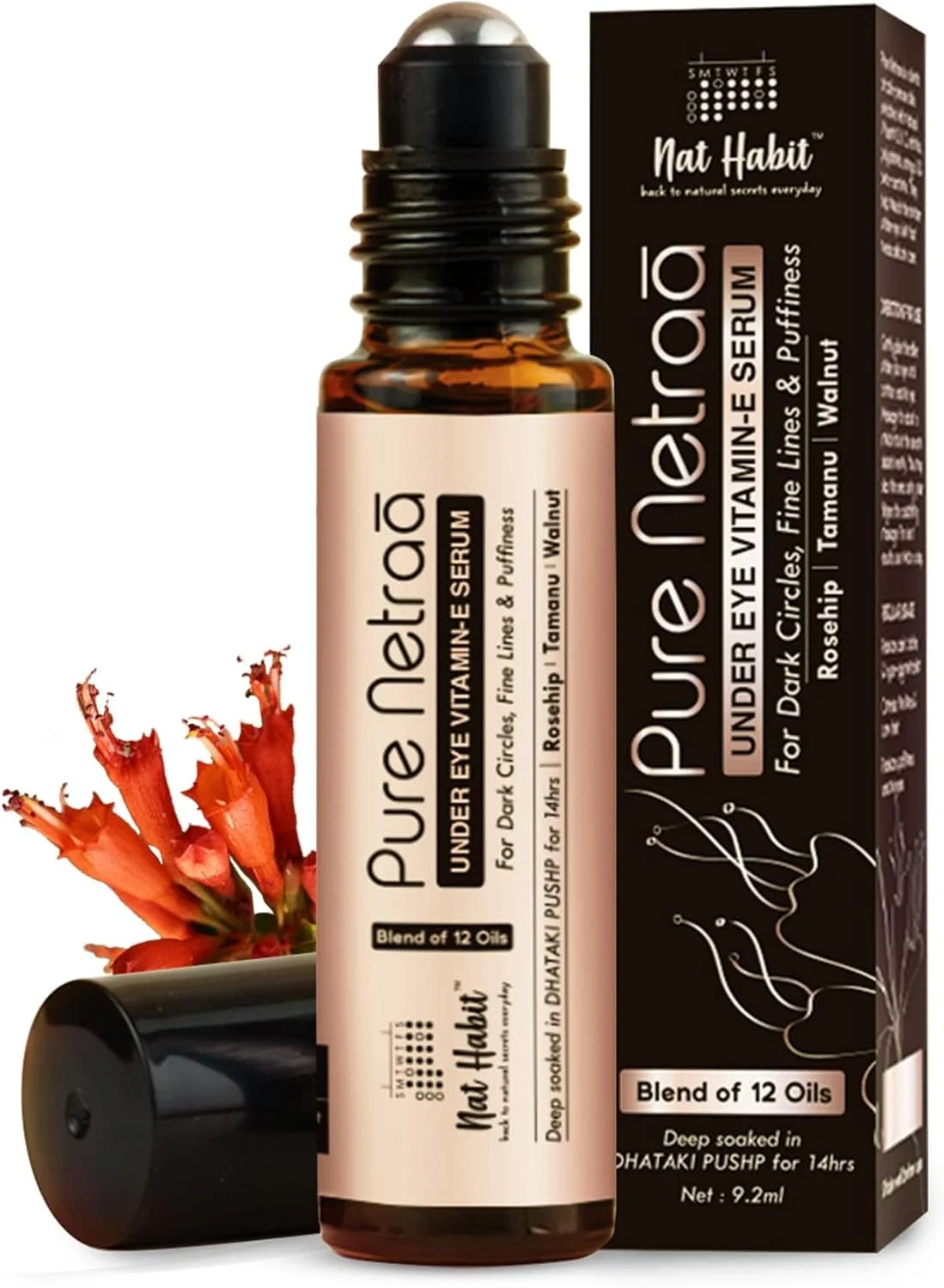 سرم دور چشم خالص نترا Nat Habit برای خطوط ریز، پف، چروک و سیاهی دور چشم برای آقایان و بانوان حاوی ویتامین C، ویتامین E و رتینول (9.2 میلی لیتر)