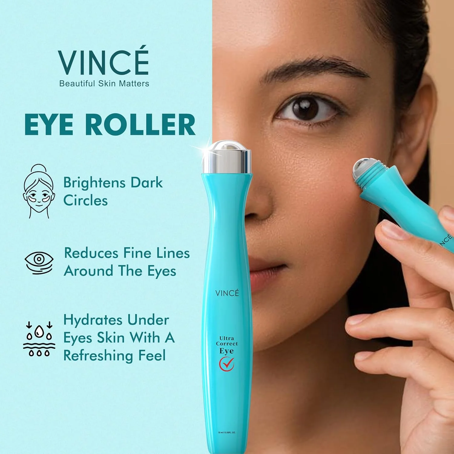 سرم دور چشم رولی وینس – فرمول پیشرفته برای کاهش تیرگی، پف، و خطوط ریز – آبرسانی و روشن کننده پوست زیر چشم – سفت کننده و لیفت کننده برای ظاهری جوان تر، 15 میلی لیتر