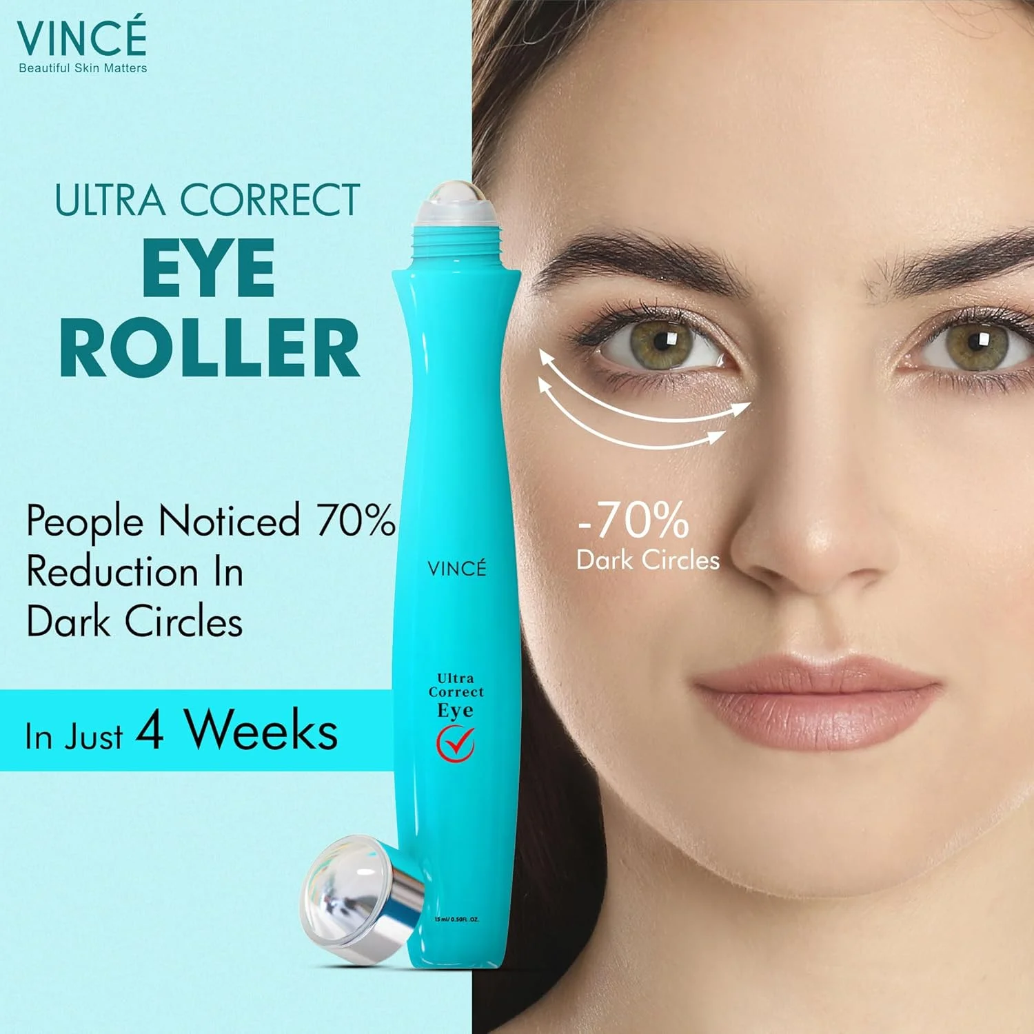 سرم دور چشم رولی وینس – فرمول پیشرفته برای کاهش تیرگی، پف، و خطوط ریز – آبرسانی و روشن کننده پوست زیر چشم – سفت کننده و لیفت کننده برای ظاهری جوان تر، 15 میلی لیتر