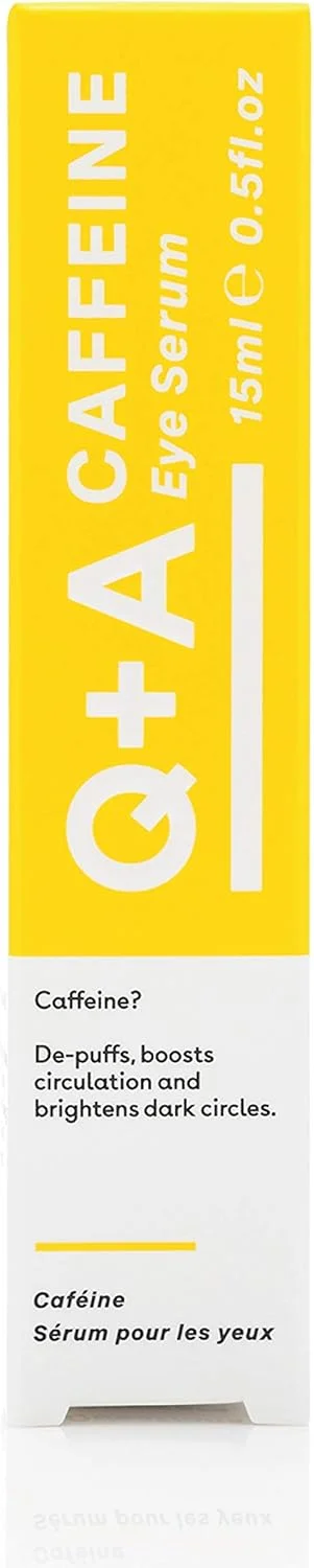 سرم دور چشم کافئین Q+A | 15 میلی لیتر | کاهش پف، افزایش گردش خون و روشن کننده تیرگی دور چشم | غنی شده با کافئین، چای سبز و عصاره انار | ایده آل برای پوست حساس