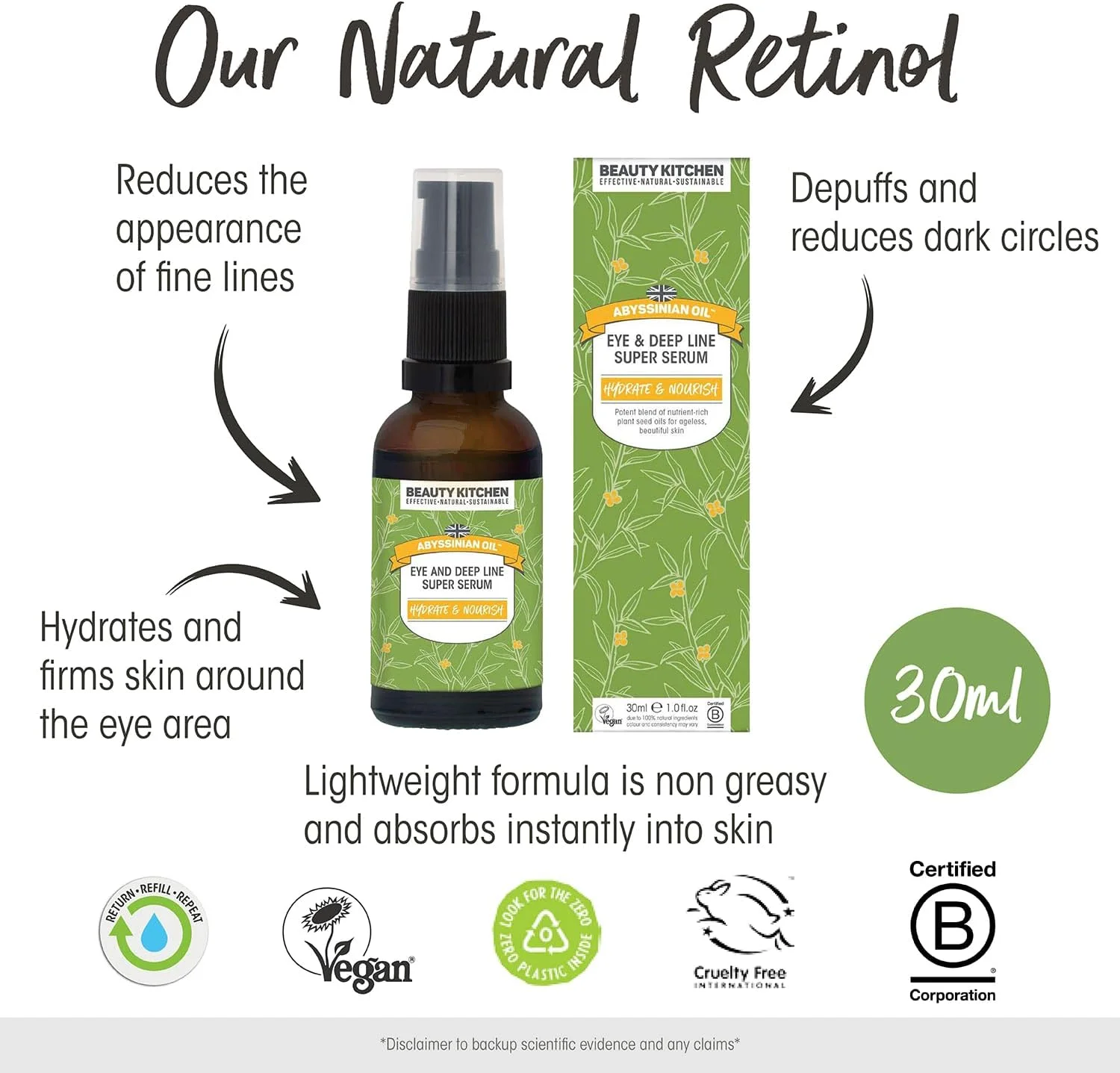 سرم فوق العاده روغن حبشی بیوتی کیچن برای دور چشم و خطوط عمیق | آبرسانی عمیق پوست اطراف چشم | برای داشتن چشمانی روشن تر و جوان تر | 30 میلی لیتر