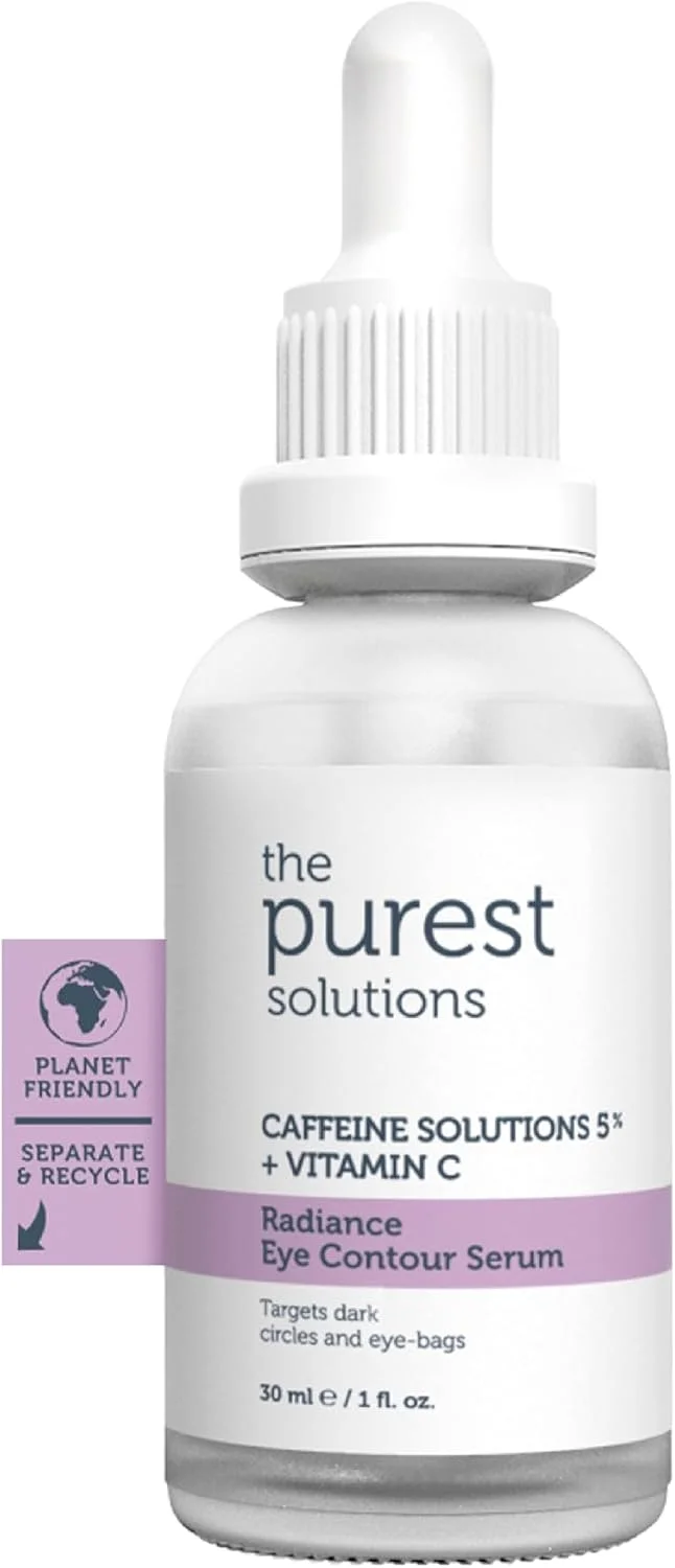 سرم دور چشم روشن کننده The Purest Solutions (کافئین 5% + ویتامین C) - ظاهری روشن و شاداب - کاهش تفاوت رنگ پوست - مراقبت از پف زیر چشم - وگان | بدون تست حیوانی (30 میلی لیتر)