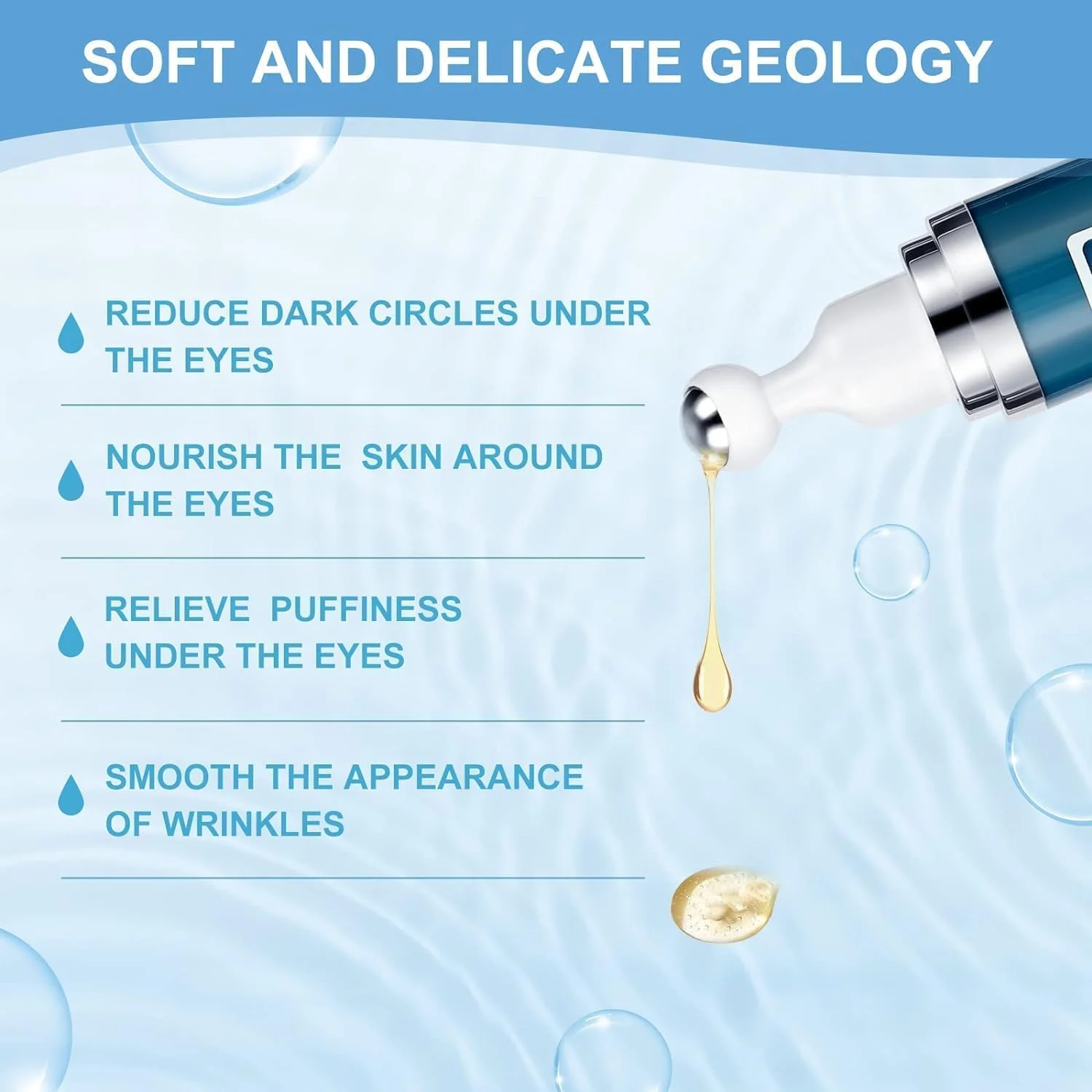 سرم دور چشم کافئین 5% Dongyu و کرم رولی زیر چشم برای سیاهی و پف، کرم دور چشم ضد پیری کافئین با توپ ماساژ 360 درجه، کاهش چین و چروک و خطوط ریز، رفع گودی زیر چشم