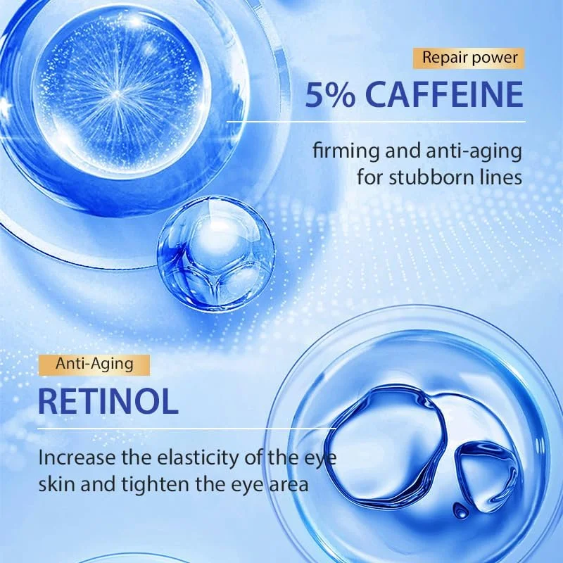 سرم دور چشم با 5% کافئین، 8% رتینول، اسید هیالورونیک، نیاسینامید و پپتیدها، کرم دور چشم برای تیرگی، پف و کیسه های زیر چشم، خطوط ریز و چین و چروک، توپ ماساژ غلتکی 360 درجه برای آقایان و بانوان