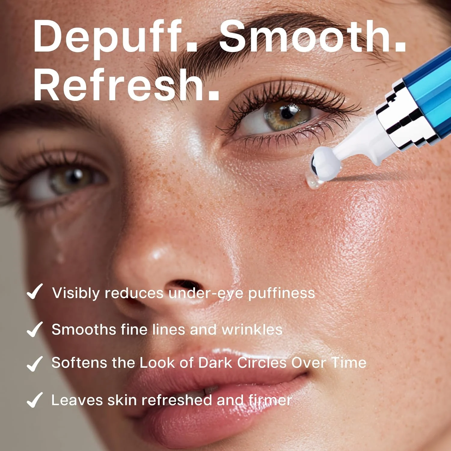 سرم دور چشم با کافئین، غلتک خنک کننده سه بعدی برای حلقه های تیره، پف، خطوط ریز، پپتید و کرم آبرسان زیر چشم حاوی اسید هیالورونیک، 15 میلی لیتر