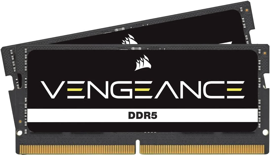 حافظه لپ تاپ کرسیر Vengeance با ظرفیت 64 گیگابایت (2 عدد 32 گیگابایتی) DDR5 SO-DIMM، سرعت تست شده 4800MT/s، تاخیر CAS 40-40-40-77، ولتاژ 1.1، 262 پین، بدون بافر، رتبه بندی سرعت PC4 38400، مشکی | CMSX64GX5M2A4800C40