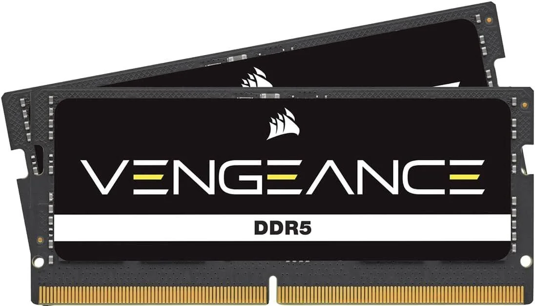 حافظه لپ تاپ کرسیر Vengeance با ظرفیت 64 گیگابایت (2x32GB) DDR5 SO-DIMM، سرعت تست شده 5600 مگاهرتز، تاخیر CL48 CAS، ولتاژ تست شده 1.10 ولت، 262 پین، مشکی | CMSX64GX5M2A5600C48