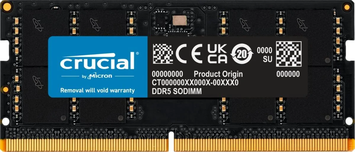 حافظه لپ تاپ 32 گیگابایتی DDR5-4800 SODIMM، تاخیر CL40، زمانبندی توسعه یافته 40-39-39، ولتاژ 1.1، 262 پین، بدون بافر غیر ECC | CT32G48C40S5