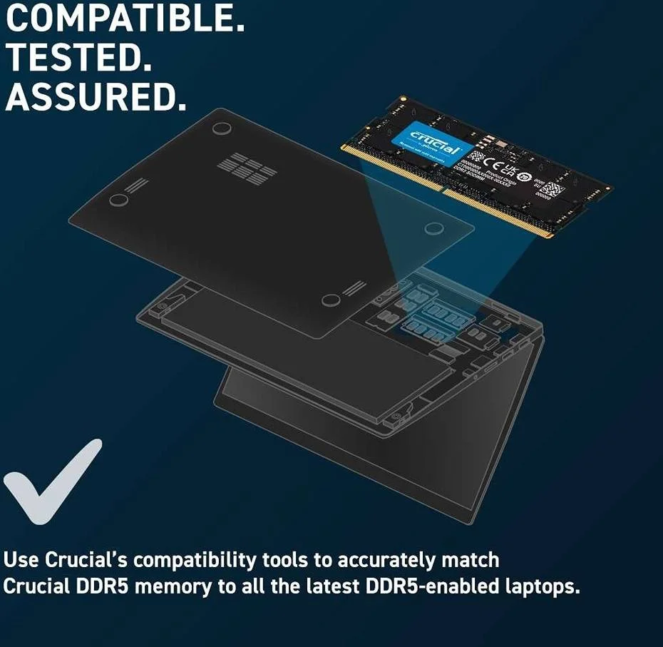 رم لپ تاپ 16 گیگابایتی Crucial SODIMM، سرعت DDR5-5600، JEDEC 46-45-45، ولتاژ 1.1، بدون بافر | CT16G56C46S5