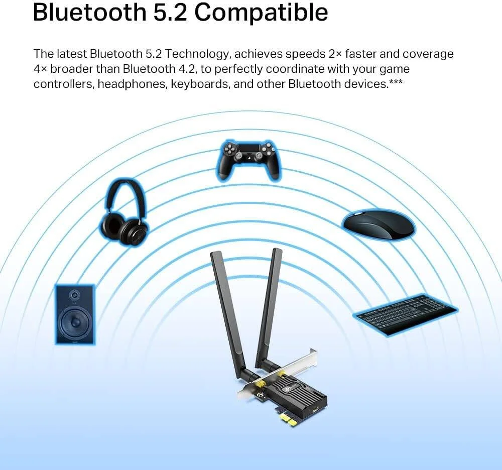 آداپتور PCIe وای‌فای 6 دو بانده AX3000 TP-Link با بلوتوث 5.2، دو آنتن، هیت‌سینک تخصصی، 1024-QAM، تاخیر بسیار کم، چیپست Intel Wi-Fi 6، پشتیبانی از ویندوز 10/11 (64 بیتی) | Archer TX55E