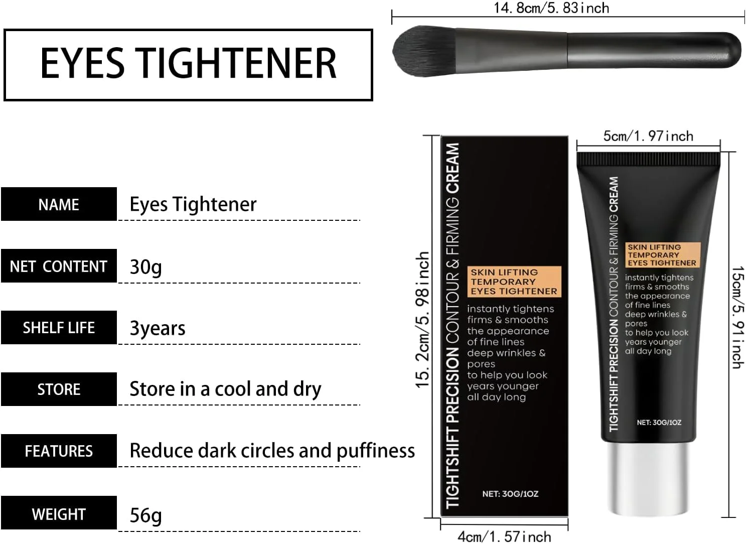 کرم سفت کننده فوری پوست دور چشم 丨 سفت کننده موقت پوست دور چشم حاوی هیالورونیک اسید 丨 کاهش موقت سیاهی، پف و صاف کننده خطوط ریز 丨 30 گرم