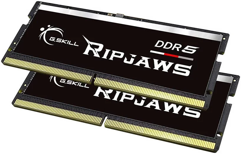 رم لپ تاپ G.SKILL Ripjaws DDR5 SO-DIMM با ظرفیت 64 گیگابایت (2 عدد 32 گیگابایتی)، سرعت حافظه 4800 مگاهرتز، تاخیر CL40-39-39، ولتاژ 1.10 ولت، مشکی | F5-4800S4039A32GX2-RS