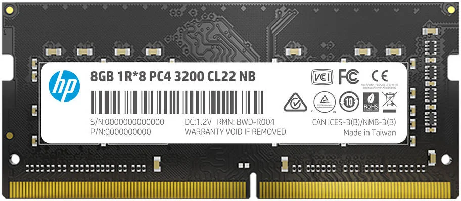رم دسکتاپ HP S1 با ظرفیت 8 گیگابایت DDR4 SO-DIMM، سرعت کلاک 3200 مگاهرتز، تاخیر CL22، ولتاژ 1.20، 1Rx8 PC4، 260 پین، مشکی | 2E2M5AA#UUF
