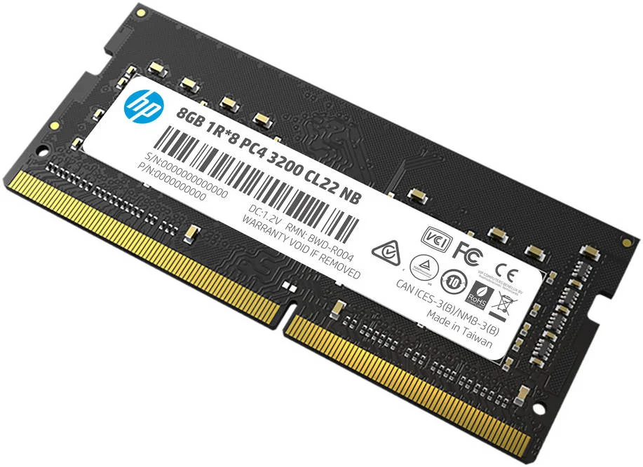 رم دسکتاپ HP S1 با ظرفیت 8 گیگابایت DDR4 SO-DIMM، سرعت کلاک 3200 مگاهرتز، تاخیر CL22، ولتاژ 1.20، 1Rx8 PC4، 260 پین، مشکی | 2E2M5AA#UUF