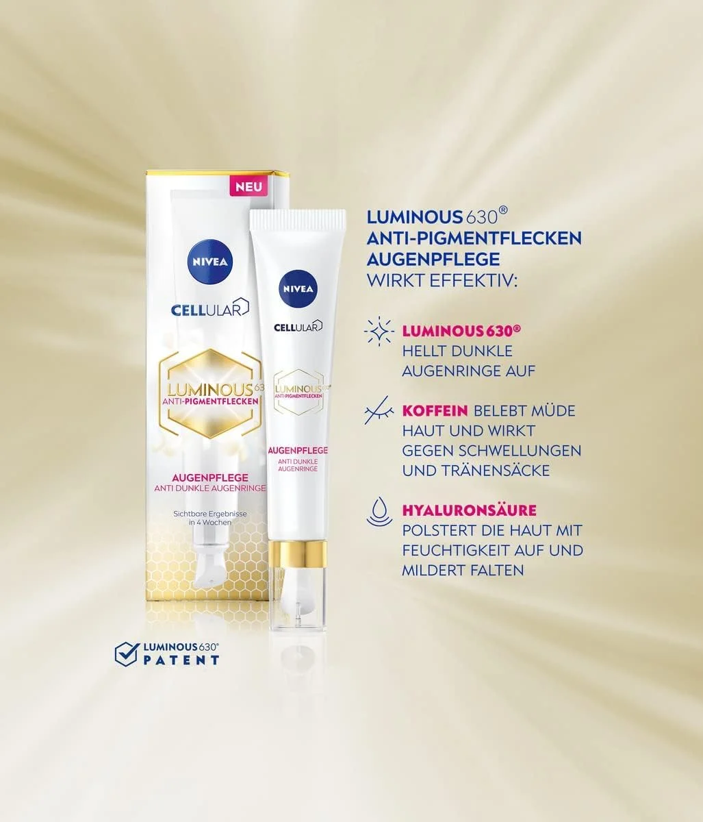 کرم دور چشم ضد لک نیوآ Cellular Luminous 630 (15 میلی لیتر)، کرم دور چشم ضد پیری و تیرگی، کرم دور چشم مرطوب کننده با هیالورونیک اسید و کافئین