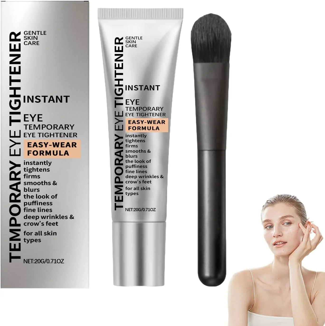 کرم سفت کننده دور چشم با برس، کرم مرطوب کننده و استحکام بخش، کاهش دهنده خطوط ریز، قابل استفاده روز و شب، مناسب برای انواع پوست، 20 گرم