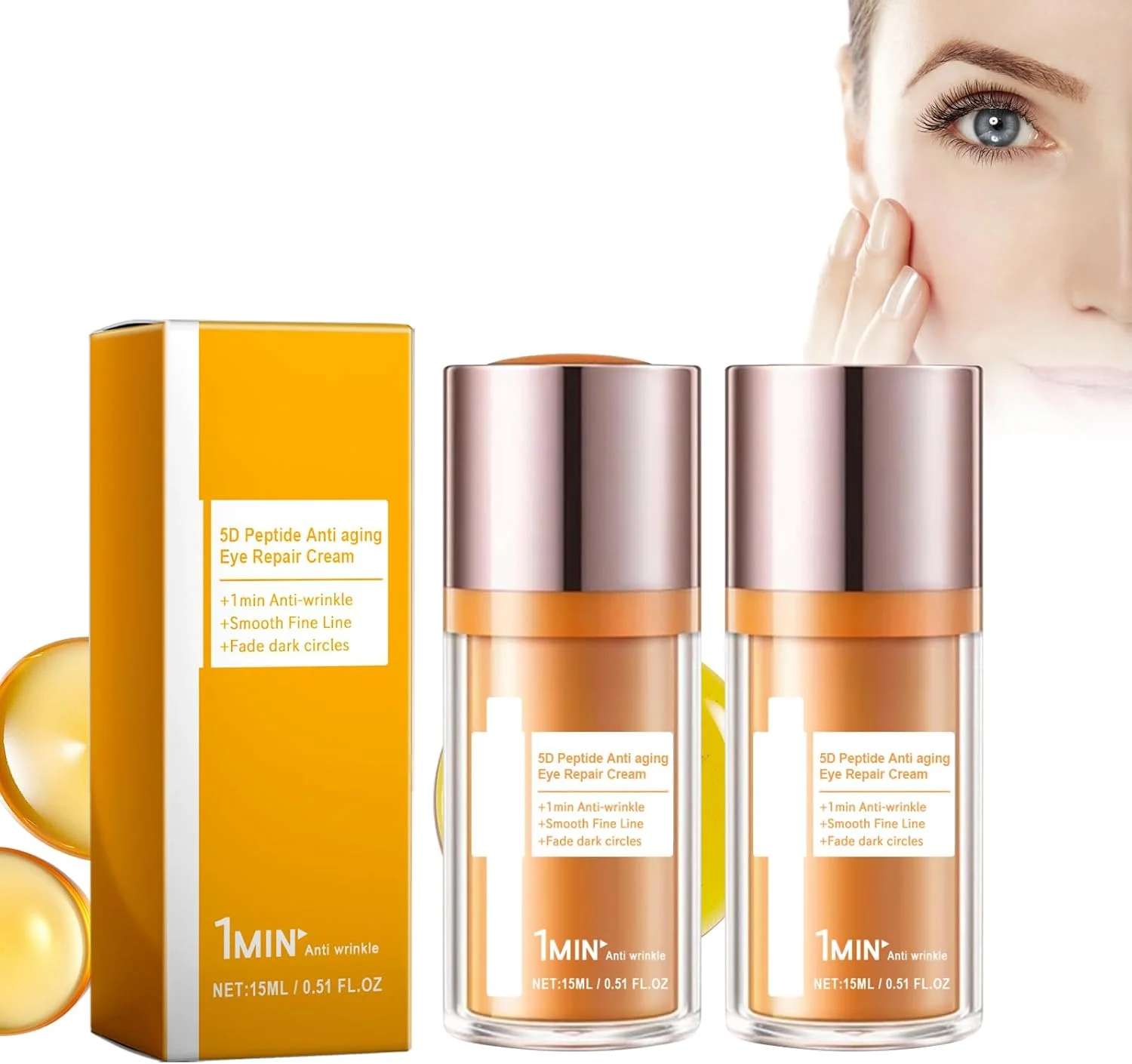 ۲ عدد کرم دور چشم، کرم ترمیم کننده دور چشم ضد پیری پپتید 5D، کرم سفت کننده فوری دور چشم، مراقبت فشرده از چشم، کاهش خطوط ریز و رفع پف