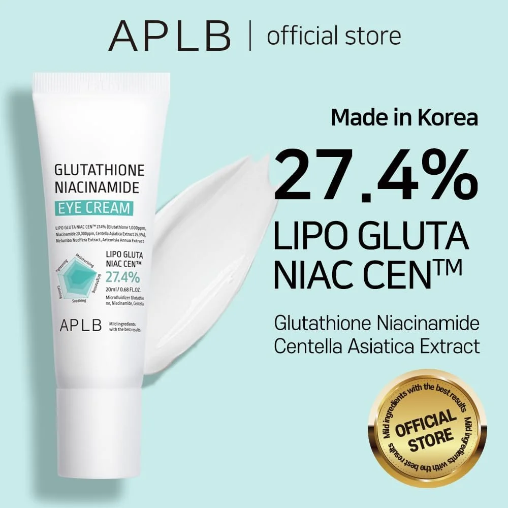کرم دور چشم گلوتاتیون نیاسینامید APLB | LIPO GLUTA NIAC CEN™ 27.4% 20ml / مراقبت از پوست کره ای، کرم دور چشم برای سیاهی و پف، بهبود خاصیت ارتجاعی و تامین رطوبت اطراف ناحیه چشم