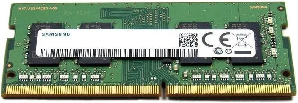 رم لپ تاپ سامسونگ 4 گیگابایت، 1Rx16 DDR4 SODIMM، سرعت حافظه 3200 مگاهرتز، 260 پین، تاخیر 19-CAS، ولتاژ 1.2، مشکی/سبز | M471A5244CB0-CWE