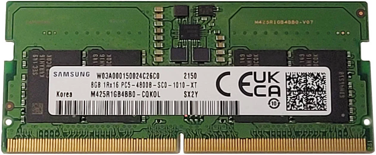 رم لپ تاپ 8 گیگابایتی DDR5 سامسونگ، 4800 مگاهرتز، سرعت PC5-38400، تایمینگ CL40، غیر ECC، فرم فاکتور SODIMM، 1.1 ولت | M425R1GB4BB0