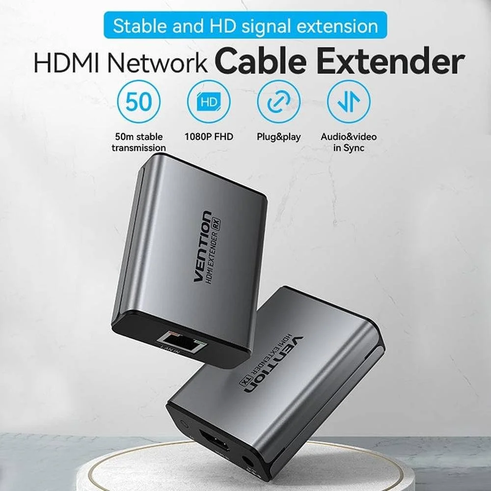 افزایش دهنده کابل شبکه HDMI ونشن، انتقال 50 متری، رابط روکش نیکل، 1920x1280p @ 60Hz، آلیاژ آلومینیوم + ABS، خاکستری | AKGH0-UK