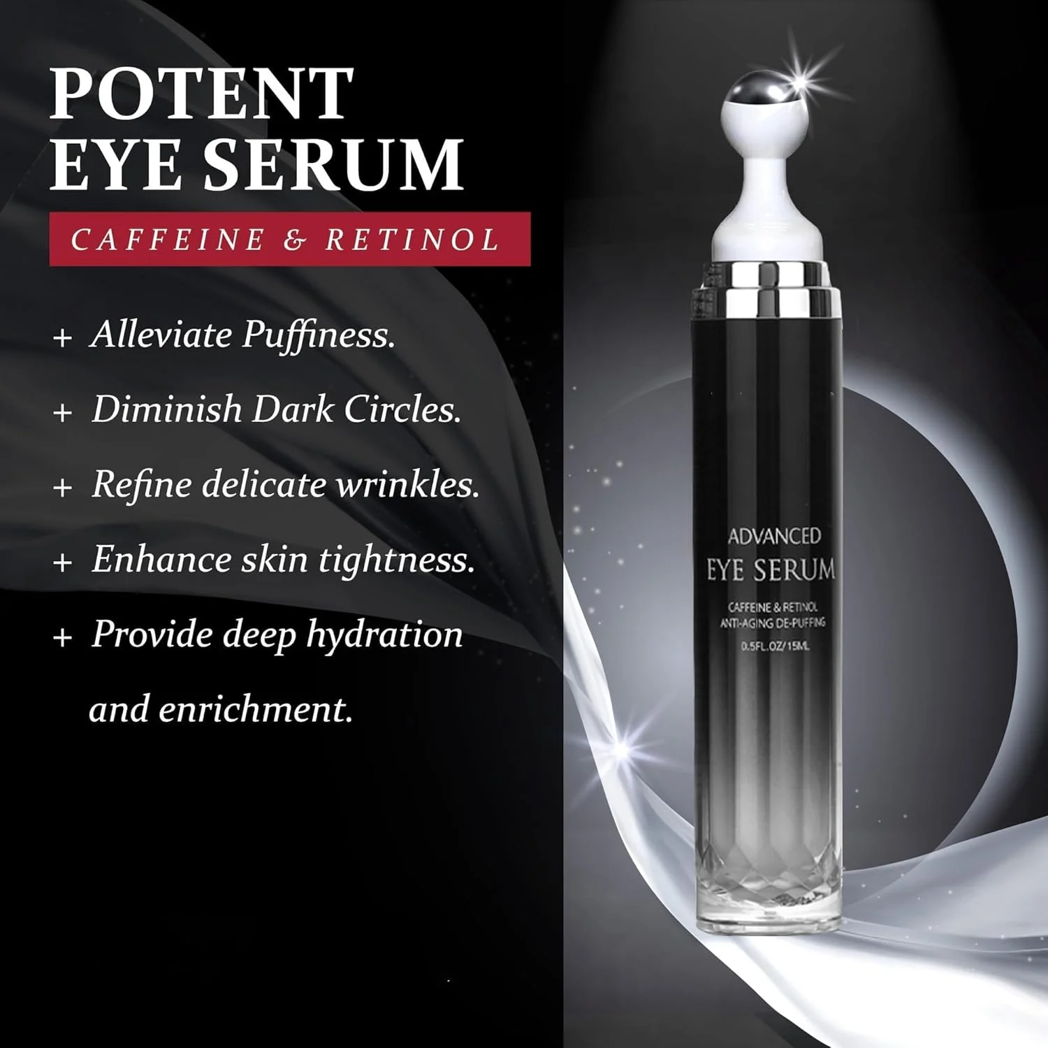 کرم کافئین، درمان تیرگی دور چشم برای پف و کیسه زیر چشم، کاهش چین و چروک و خطوط ریز، مناسب برای آقایان و بانوان، دارای توپ ماساژ 360 درجه