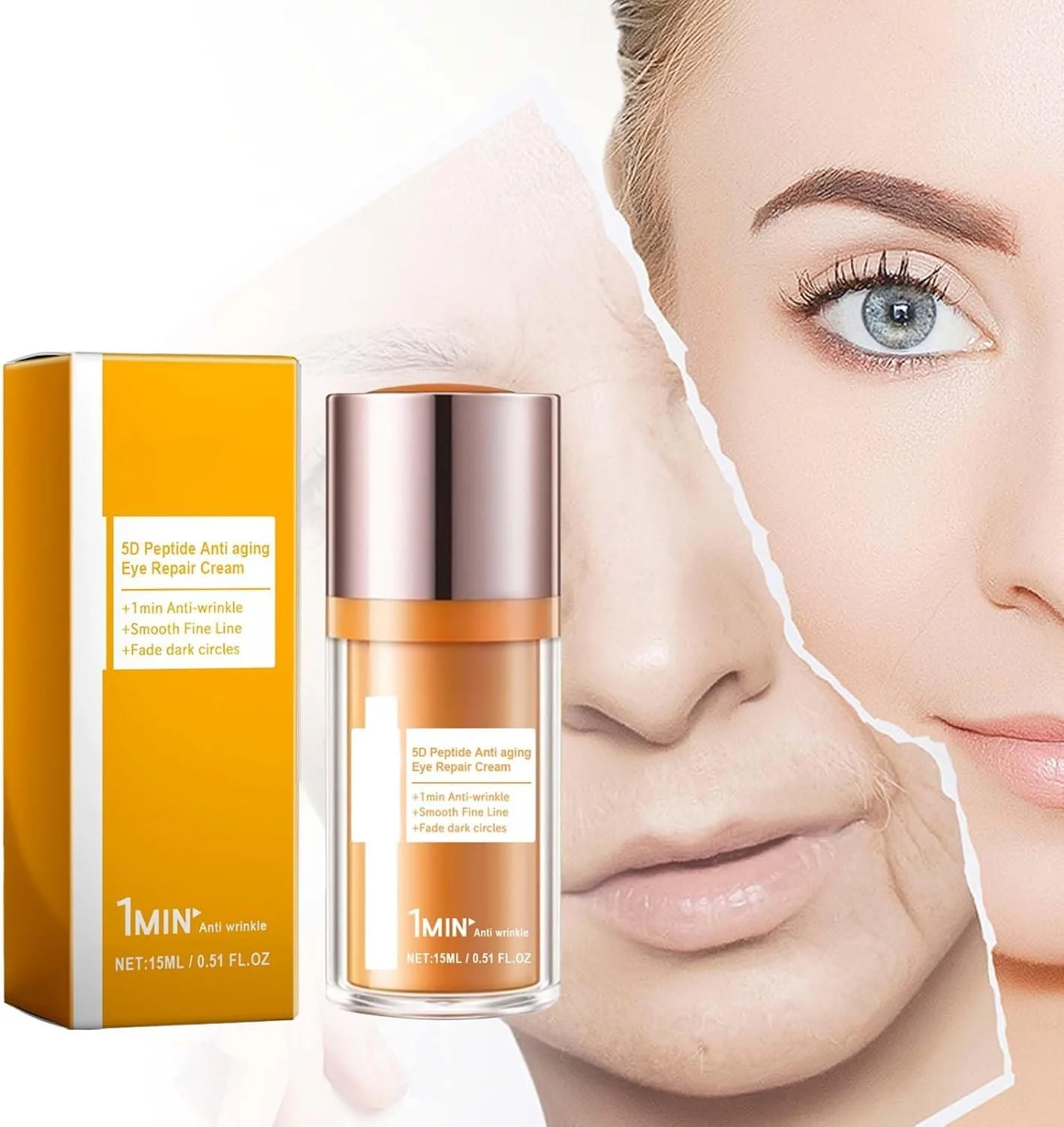 کرم دور چشم، کرم ترمیم کننده دور چشم 5D پپتید، کرم تسکین دهنده فوری دور چشم، مراقبت فشرده دور چشم، کاهش خطوط ریز و از بین برنده پف زیر چشم (2 عدد)