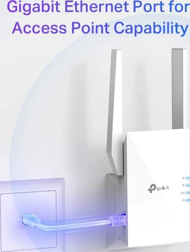 تقویت کننده وای فای 6 تی پی-لینک AX1500، سرعت 1500 مگابیت بر ثانیه، تقویت کننده وای فای دو بانده، تکرار کننده با پورت گیگابیتی، 2 آنتن، راه اندازی آسان | RE505X