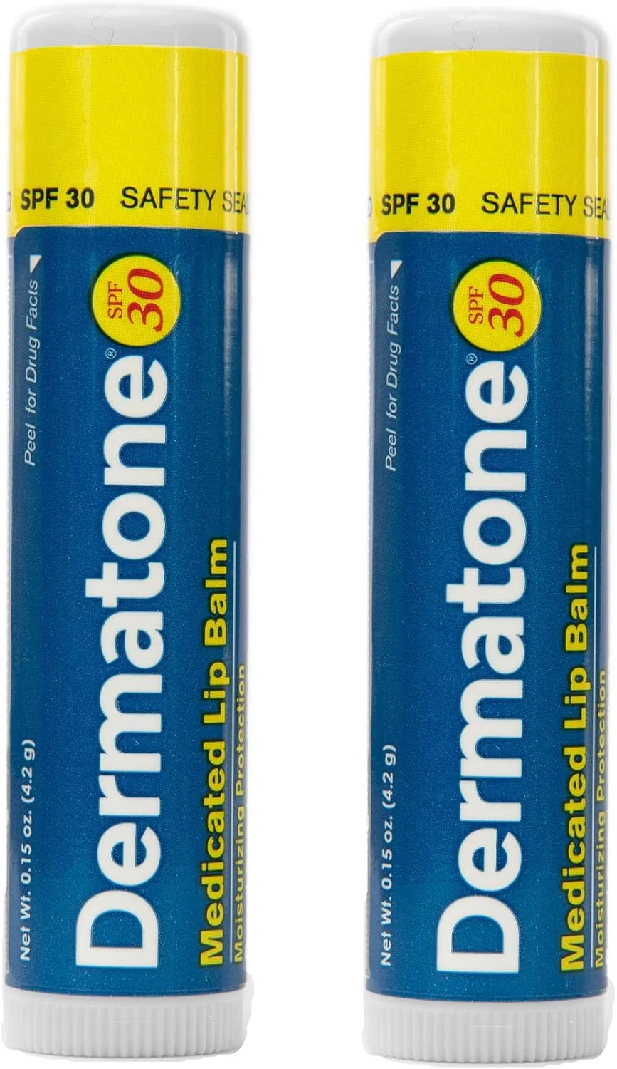 بالم لب اصلی درماتون | دارویی و مرطوب کننده | حاوی کره کاکائو، آلوئه ورا، ویتامین ای | تسکین دهنده و ترمیم کننده لب های ترک خورده | SPF30 | بسته 2 عددی، استیک های 4.2 گرمی