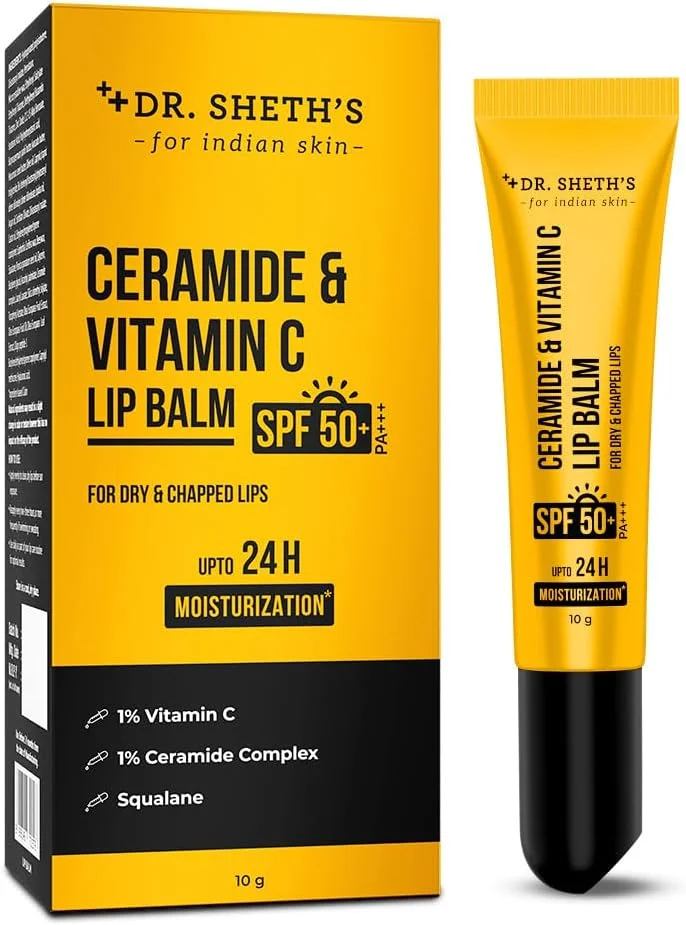 بالم لب سرامید و ویتامین C دکتر شث | ترمیم لب های خشک و ترک خورده، آبرسانی 24 ساعته | محافظت در برابر آفتاب با SPF 50+ PA+++ | ترمیم سد دفاعی لب | غیر چسبناک | غیر چرب | سبک | مناسب برای همه | 10 گرم