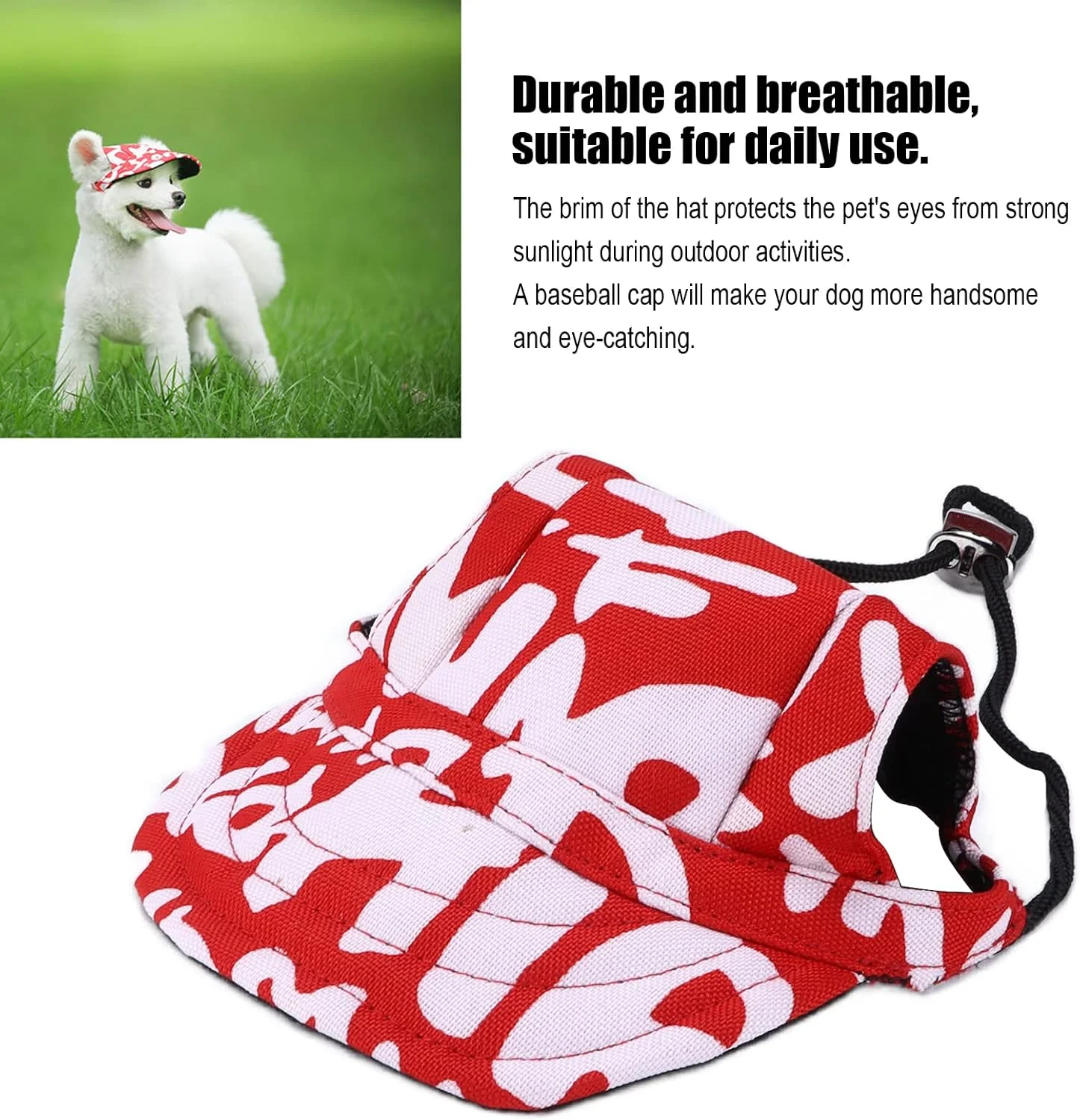 کلاه آفتابگیر سگ Meiyya، کلاه بیسبال سگ با 2 سوراخ گوش در بالا و لبه کافی برای محافظت از چشمان حیوان خانگی، مناسب برای استفاده روزانه در خانه و فضای باز (حروف قرمز، XL)