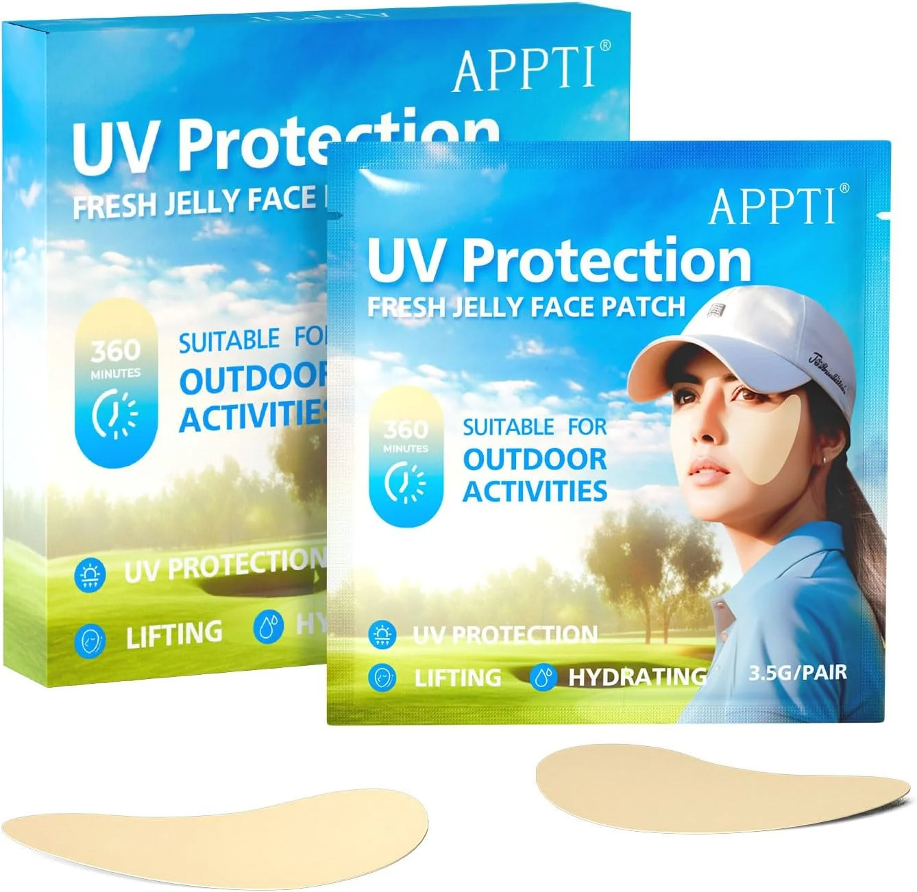 پچ های گلف، محافظت در برابر اشعه ماوراء بنفش، پچ صورت، پچ ماسک صورت، پچ ضد آفتاب مراقبت از پوست آبرسان، مناسب برای فعالیت های خارج از منزل، 5 جفت