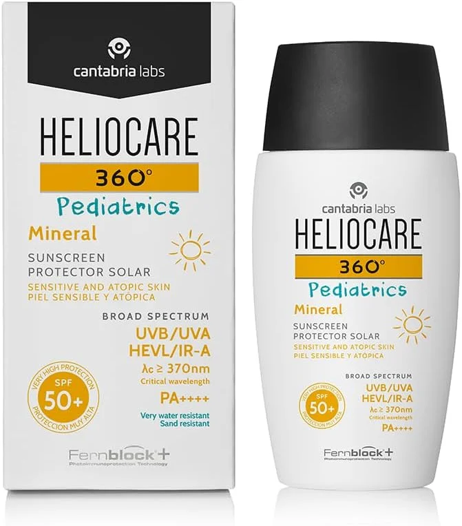 هلیوکر 360° Pediatrics Mineral - 50ml | لوسیون مایع برای صورت و بدن | محافظت در برابر آفتاب SPF UVA UVB نور مرئی مادون قرمز-A | برای پوست حساس کودکان | حاوی نیاسینامید