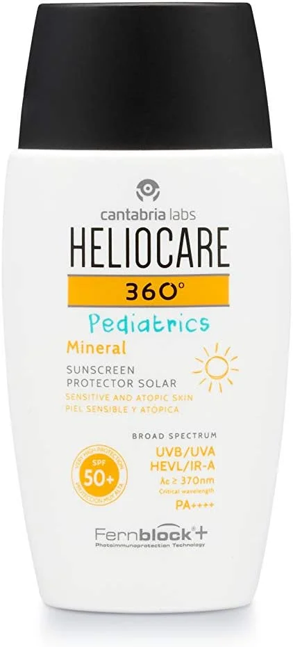 هلیوکر 360° Pediatrics Mineral - 50ml | لوسیون مایع برای صورت و بدن | محافظت در برابر آفتاب SPF UVA UVB نور مرئی مادون قرمز-A | برای پوست حساس کودکان | حاوی نیاسینامید