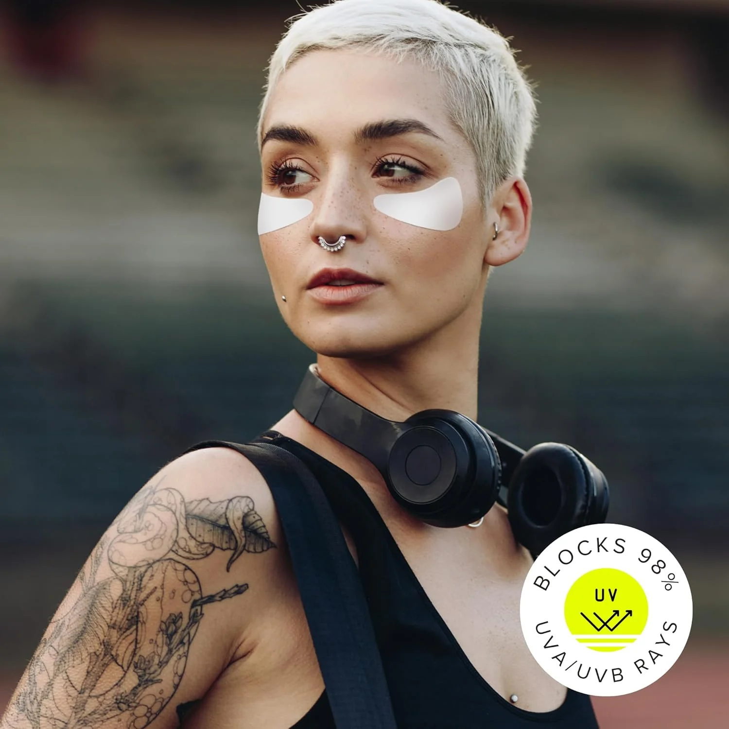 پد ضد آفتاب، پدهای ضد آفتاب زیر چشم قابل استفاده مجدد، پدهای ضد آفتاب زیر چشم 100% سیلیکونی برای محافظت در برابر اشعه ماوراء بنفش، استیکرهای صورت با UPF 50، 1 بسته/4 جفت، سفید