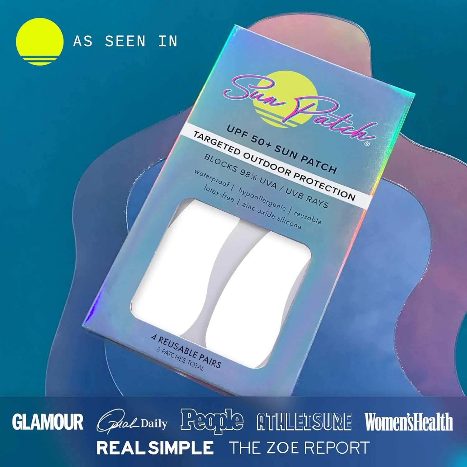 پد ضد آفتاب، پدهای ضد آفتاب زیر چشم قابل استفاده مجدد، پدهای ضد آفتاب زیر چشم 100% سیلیکونی برای محافظت در برابر اشعه ماوراء بنفش، استیکرهای صورت با UPF 50، 1 بسته/4 جفت، سفید