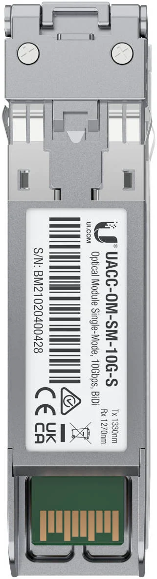 ماژول نوری تک حالته دو طرفه 10 گیگابیتی Ubiquiti، نرخ انتقال داده 10 گیگابیت بر ثانیه، طول موج TX 1270 نانومتر، طول موج RX 1330 نانومتر، فاصله کابل تا 10 کیلومتر، بسته تکی | UACC-OM-SM-10G-S