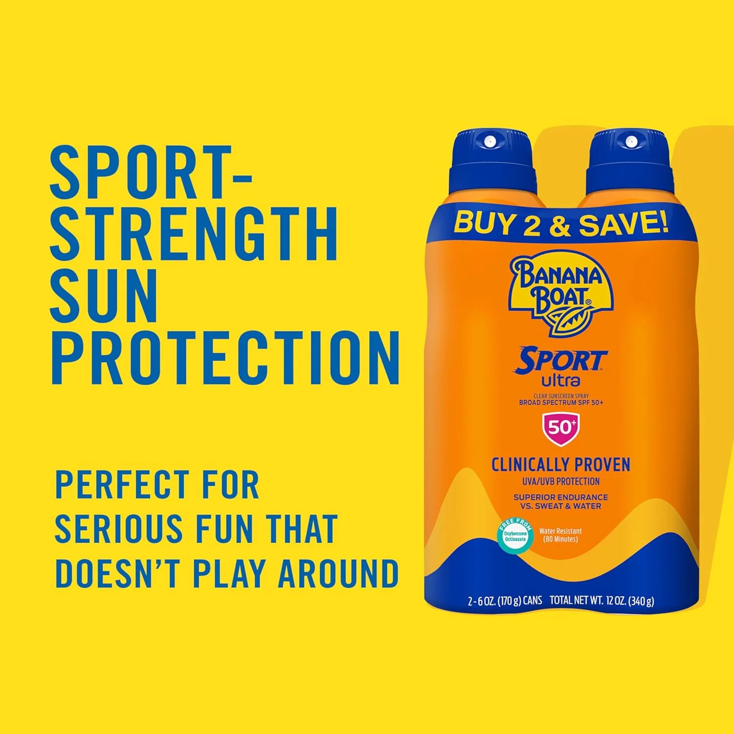 کرم ضد آفتاب Banana Boat Sport Ultra SPF 50 بسته سه عددی | شامل 2 اسپری ضد آفتاب و 1 لوسیون SPF 50، مقاوم در برابر آب، بدون اکسی بنزون، 236 میلی لیتر (بسته 3 عددی)