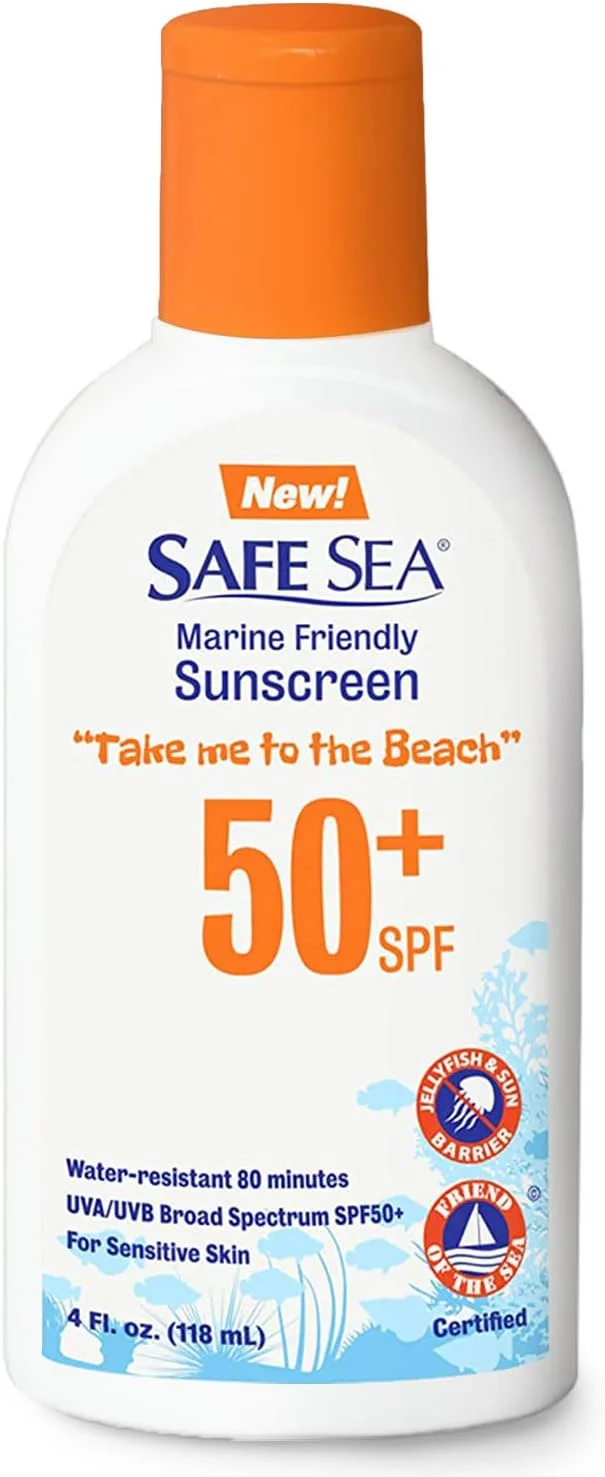 لوسیون ضد آفتاب سیف سی SPF50+ - لوسیون محافظت کننده در برابر عروس دریایی و شپش دریایی. بسیار مقاوم در برابر آب، مناسب پوست های حساس و محافظت کننده از صخره های مرجانی. فاقد پارابن، اکسی بنزون و اکتینوکسات، 118 میلی لیتر