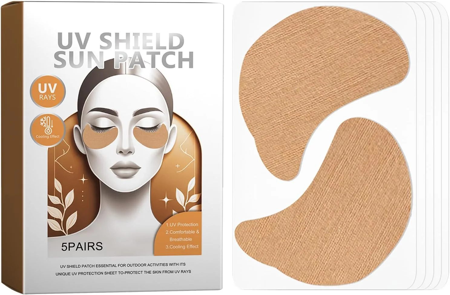 پچ های ضد آفتاب برای زیر چشم، پچ های محافظت کننده و آبرسان در برابر اشعه ماوراء بنفش برای فعالیت های خارج از منزل، محافظت مرطوب کننده، 5 جفت