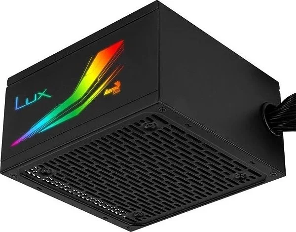 منبع تغذیه 650 وات AeroCool LUX RGB، 80Plus 230V EU Bronze با بازدهی تا 88%+، RGB آدرس پذیر، 30% تهویه بیشتر، فن مشکی 12 سانتی متری بی صدا با کنترل سرعت، مشکی | LUX-650W RGB