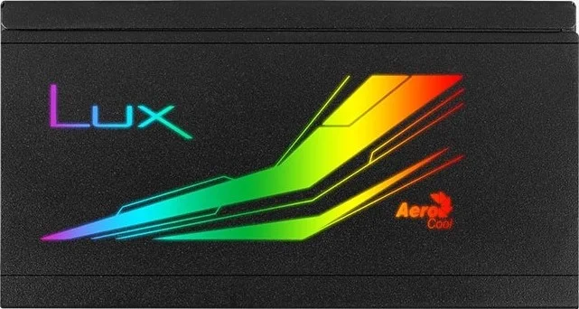 منبع تغذیه 650 وات AeroCool LUX RGB، 80Plus 230V EU Bronze با بازدهی تا 88%+، RGB آدرس پذیر، 30% تهویه بیشتر، فن مشکی 12 سانتی متری بی صدا با کنترل سرعت، مشکی | LUX-650W RGB