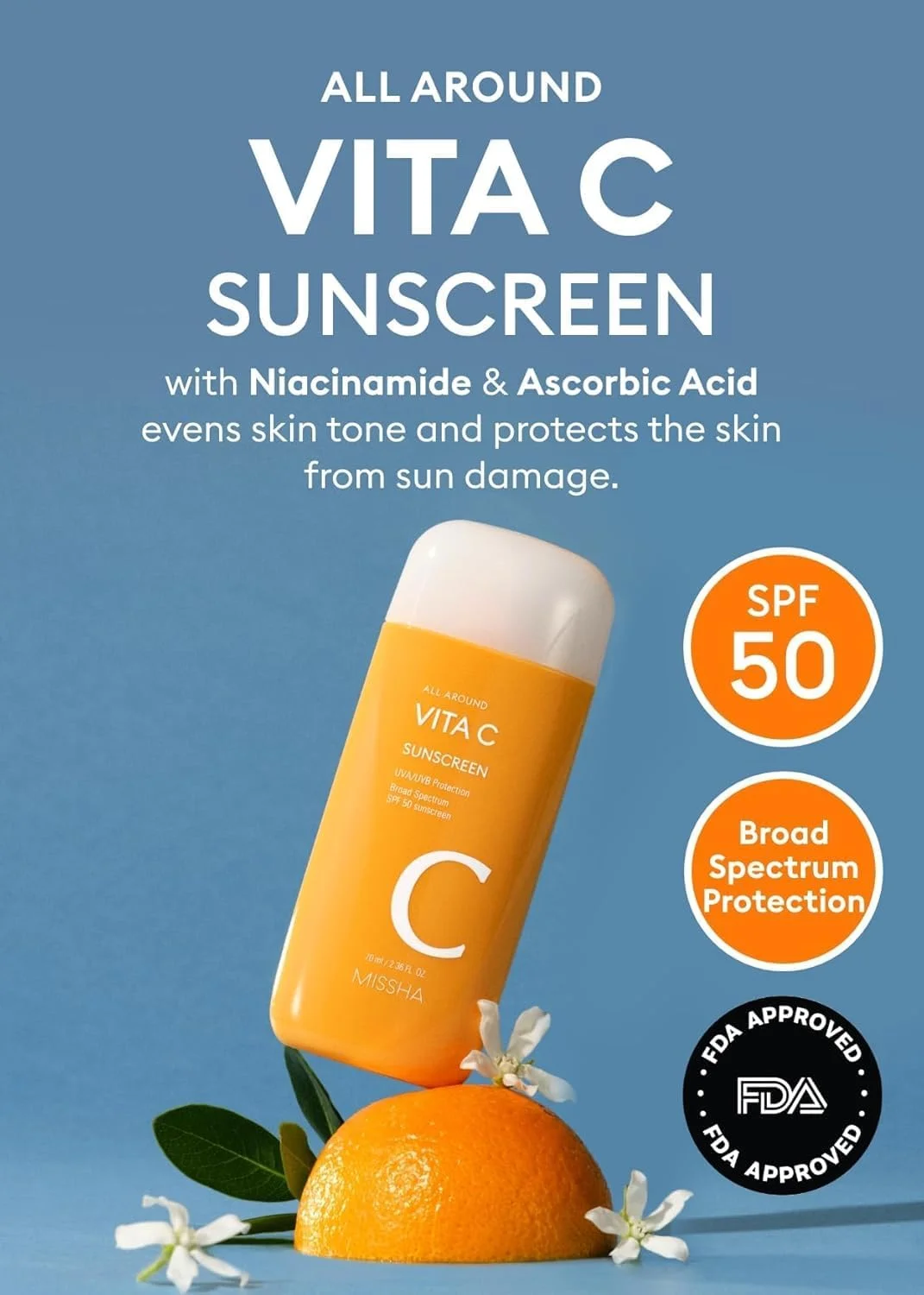 ضد آفتاب ویتامین C میشا SPF 50/70ml - ضد آفتاب کره ای صورت حاوی ویتامین C برای درخشش، سبک، غیر چسبنده و کنترل کننده چربی ضد آفتاب ویتامین C میشا SPF 50/70ml - ضد آفتاب کره ای صورت حاوی ویتامین C برای درخشش، سبک، غیر چسبنده و کنترل کننده چربی