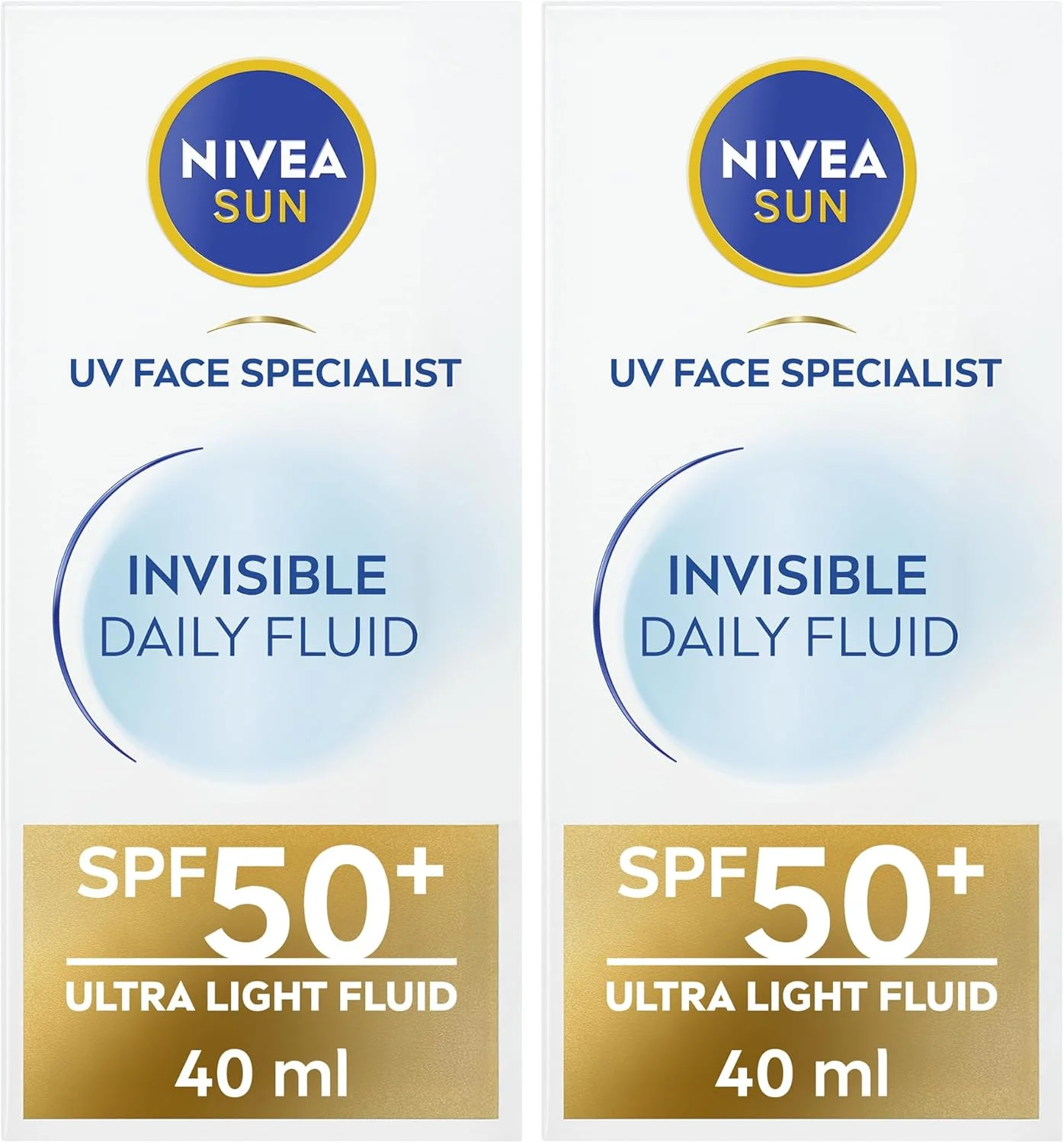فلوئید ضد آفتاب روزانه نامرئی صورت NIVEA SUN UV Specialist، SPF 50+، حاوی نیاسینامید، فلوئید فوق سبک، برای انواع پوست، غیر چرب، 2x40ml