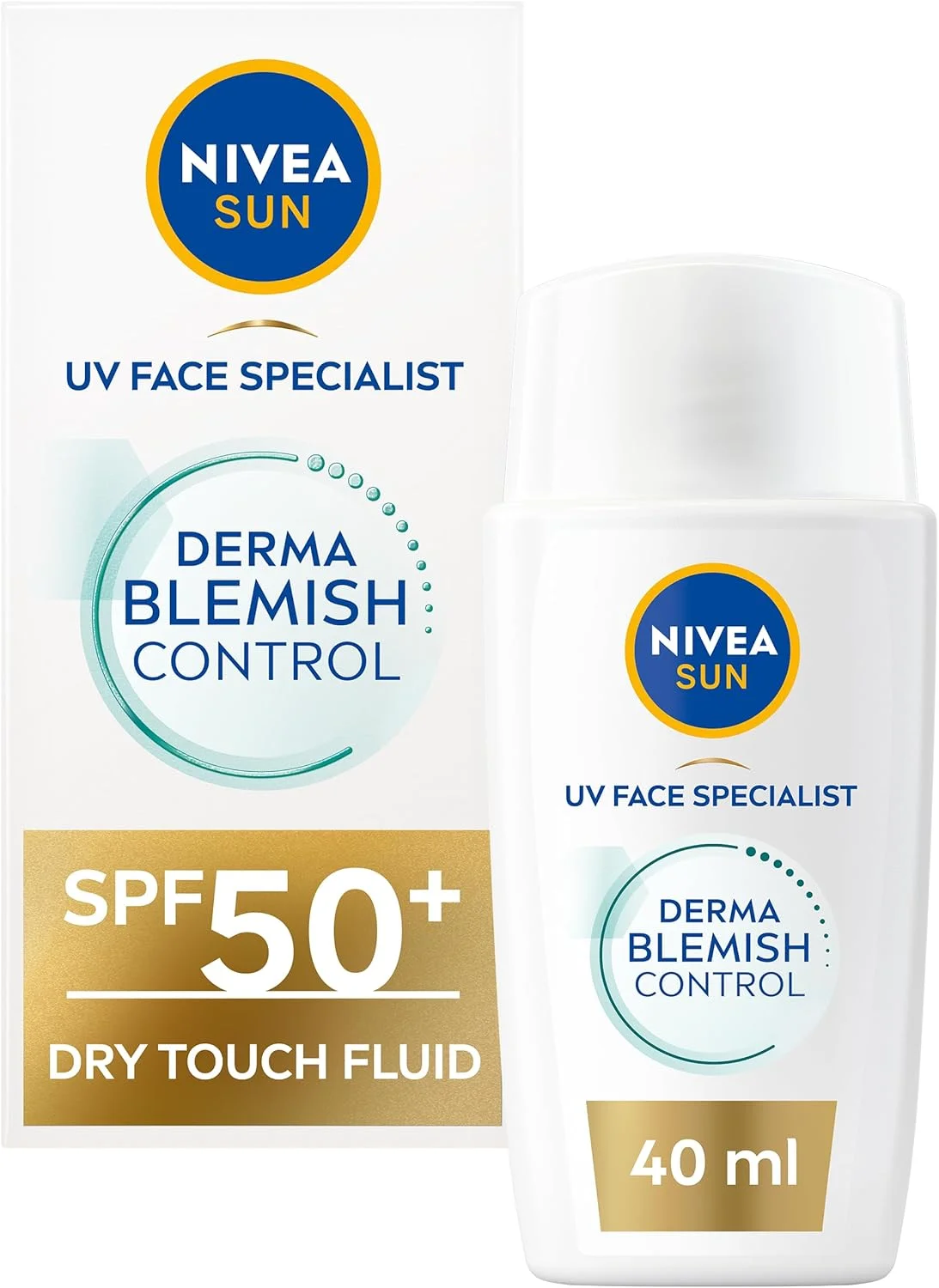 فلوئید ضد آفتاب صورت NIVEA SUN UV Specialist Derma Blemish Control، با بافت خشک، SPF 50+، حاوی نیاسینامید، برای پوست های مستعد لک، بدون مسدود کردن منافذ، برای پوست مختلط، غیر چرب، 40 میلی لیتر